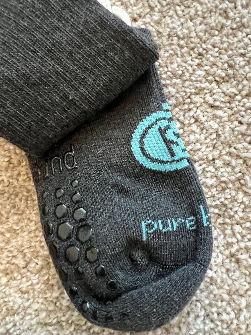 NWT Pure Barre Women’s Charcoal Grip Socks with Teal Stripes